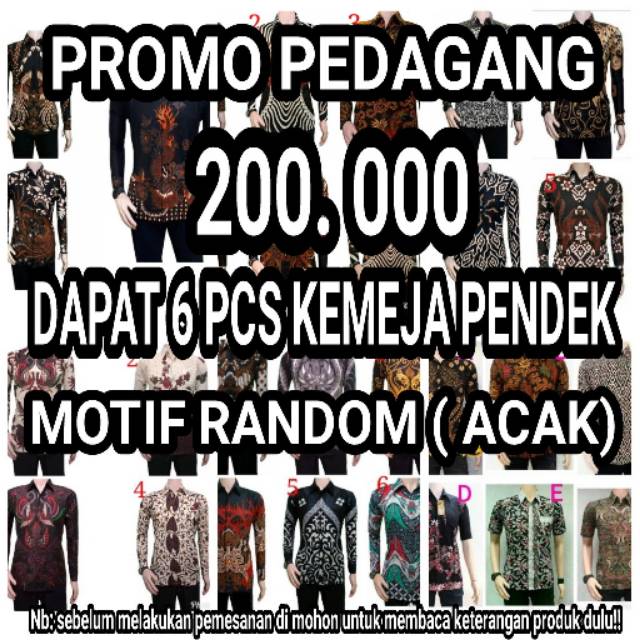 PROMO!!  200 RB DAPAT 6 PC KEMEJA BATIK LENGAN PENDEK MOTIF RANDOM SIZE M L XL XXL