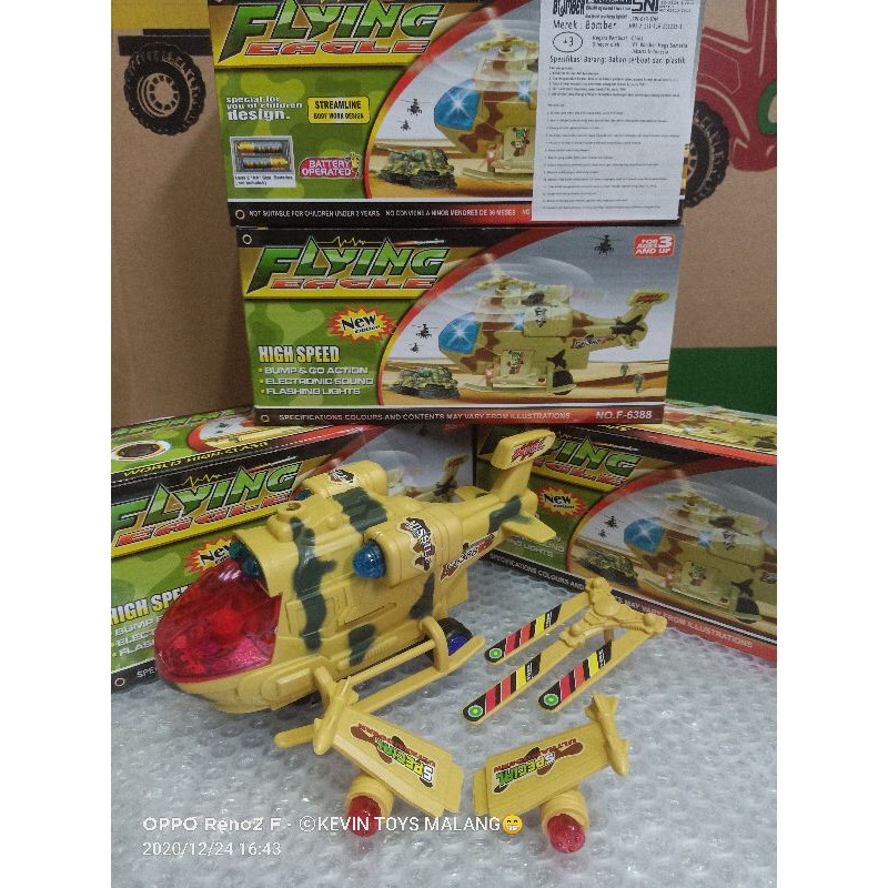 F 6388 mainan anak edukasi helikopter baterai bisa bump and go dan ada suaranya / flying eagle