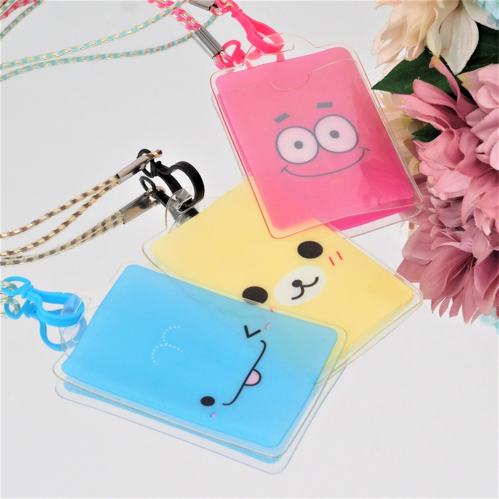 ID Card Holder Name Tag Motif Karakter Lucu Tempat ID Card Warna Warni Mika Transparan Tali Salur Murah