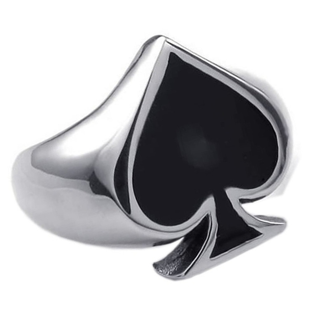 Cincin Bentuk Kartu Poker Sekop Bahan Stainless Steel