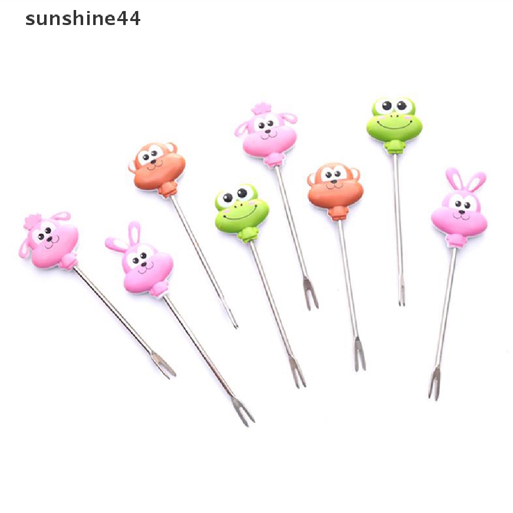 Sunshine 8PCS / Set Garpu Buah / Kue Mini Bahan Stainless Steel Motif Kartun Hewan Untuk Pesta