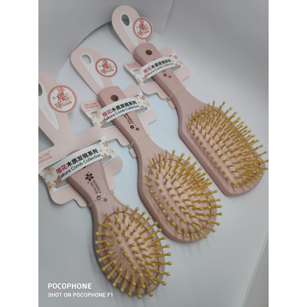 Sisir Kayu Pastel Korea Pink Sakura Bahan Premium Awet Tahan Lama 3 Ukuran