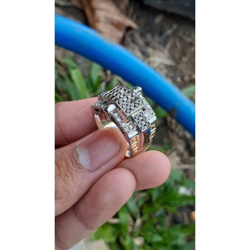 cincin perak pria & wanita handmade berlian hitam keliling berlian erofa