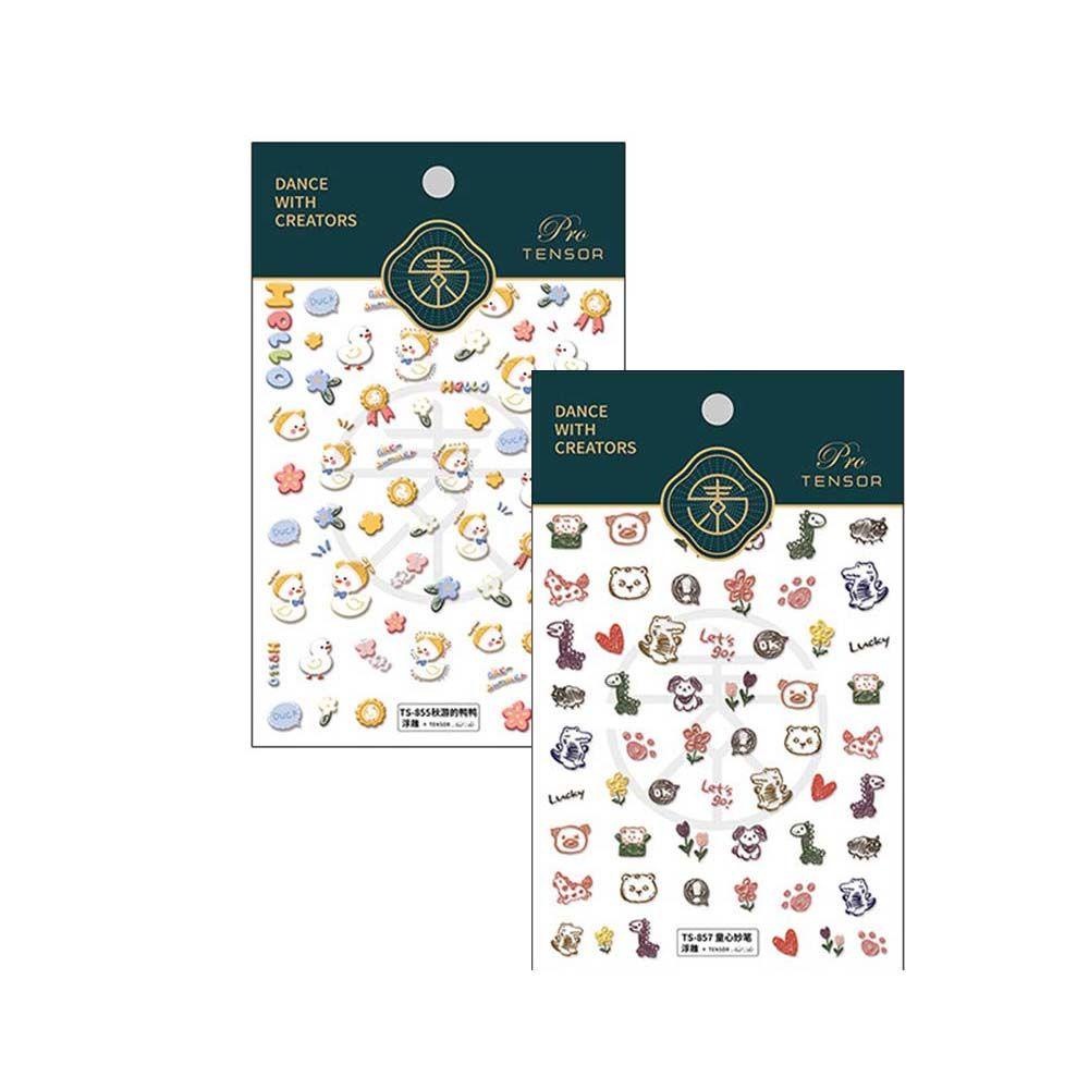 Agustina Nail Art Stiker Warna Jepang Decal Hewan Bebek Anjing DIY Nail Decals