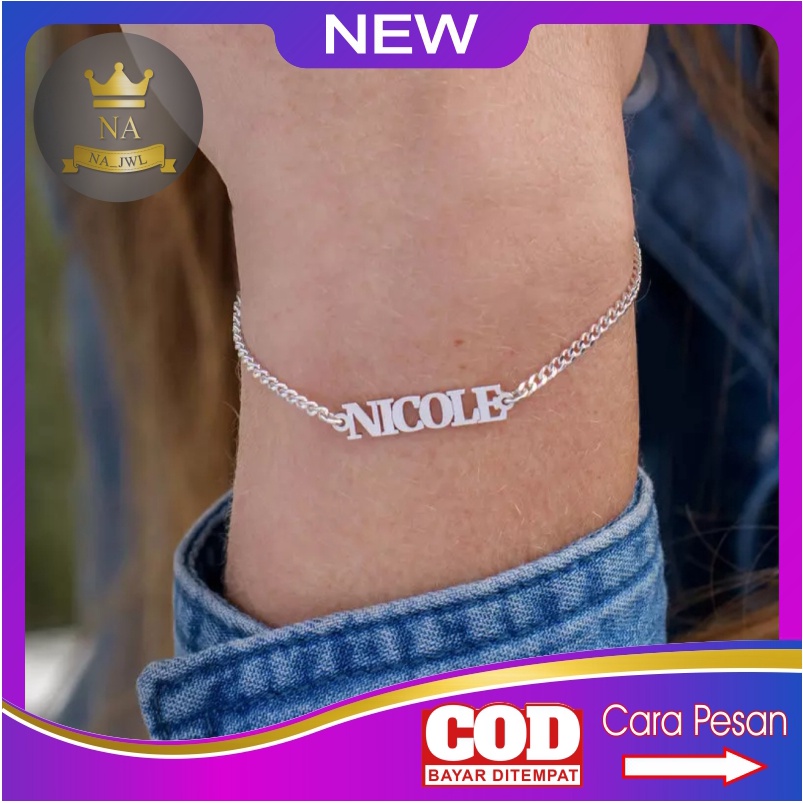 Gelang Titanium custom nama Anti Karat bracelet korea name aksesoris wanita fashion perempuan cewek