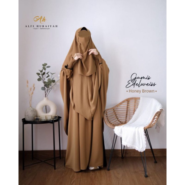 Gamis Edelweiss by Alfi Huraiyah, Honey Brown sz XL