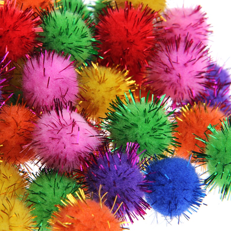 Mary 100Pcs Bola Tinsel Glitter Mini Sparkly Warna-Warni Pom Kecil Untuk Mainan