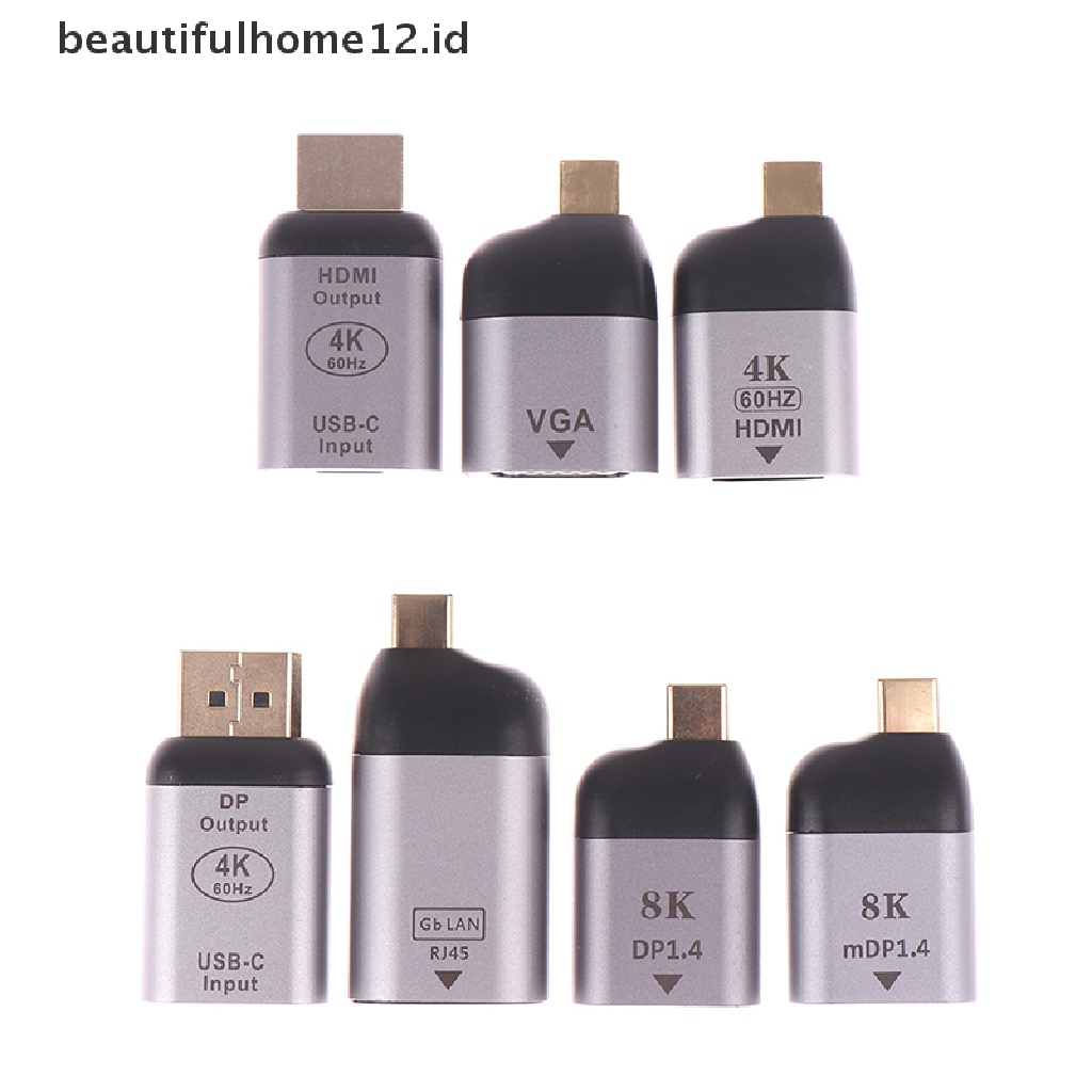 【beautifulhome12.id】 UHD 8K Type-C to Hdmi/VGA/DP/RJ45/Mini DP Video Converter 4K 60Hz USB C Adapter .