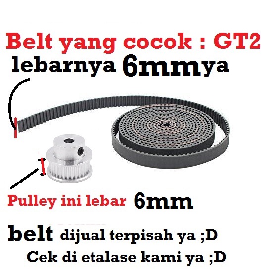 [HAEBOT] GT2 Pulley Timing CNC 30T W6 Bore 5 6 6.35 8 10 12 Puley Lebar 6mm 3D Printer Aluminium Pitch 2mm Aktuator Slider Router Mekanik 30 Teeth Gigi