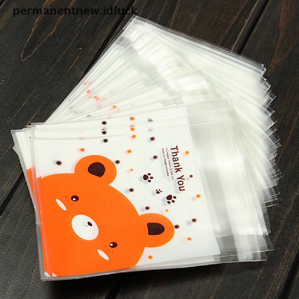 100 Pcs pic Desain Beruang Kantong Plastik Cellophane Dengan Perekat Untuk Hadiah Pernikahan / Ulang Tahun