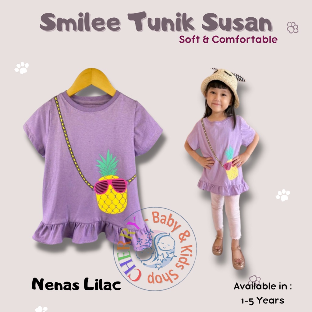 Tunik Anak Smilee Susan Banyak Warna 1 - 5 Tahun Tunik Anak Atasab Ruffle Anak Bayi Lucu CBKS-Susan Tunik Lilac