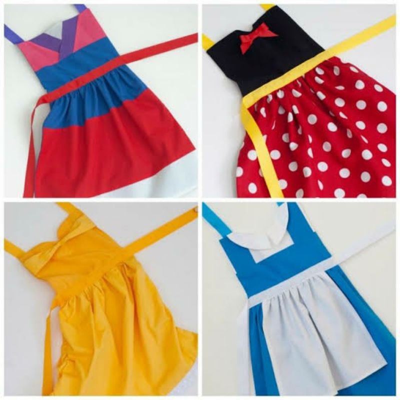 apron princess celemek princes cute cantik snow white, belle, cinderella, rapunzel, minnie mouse