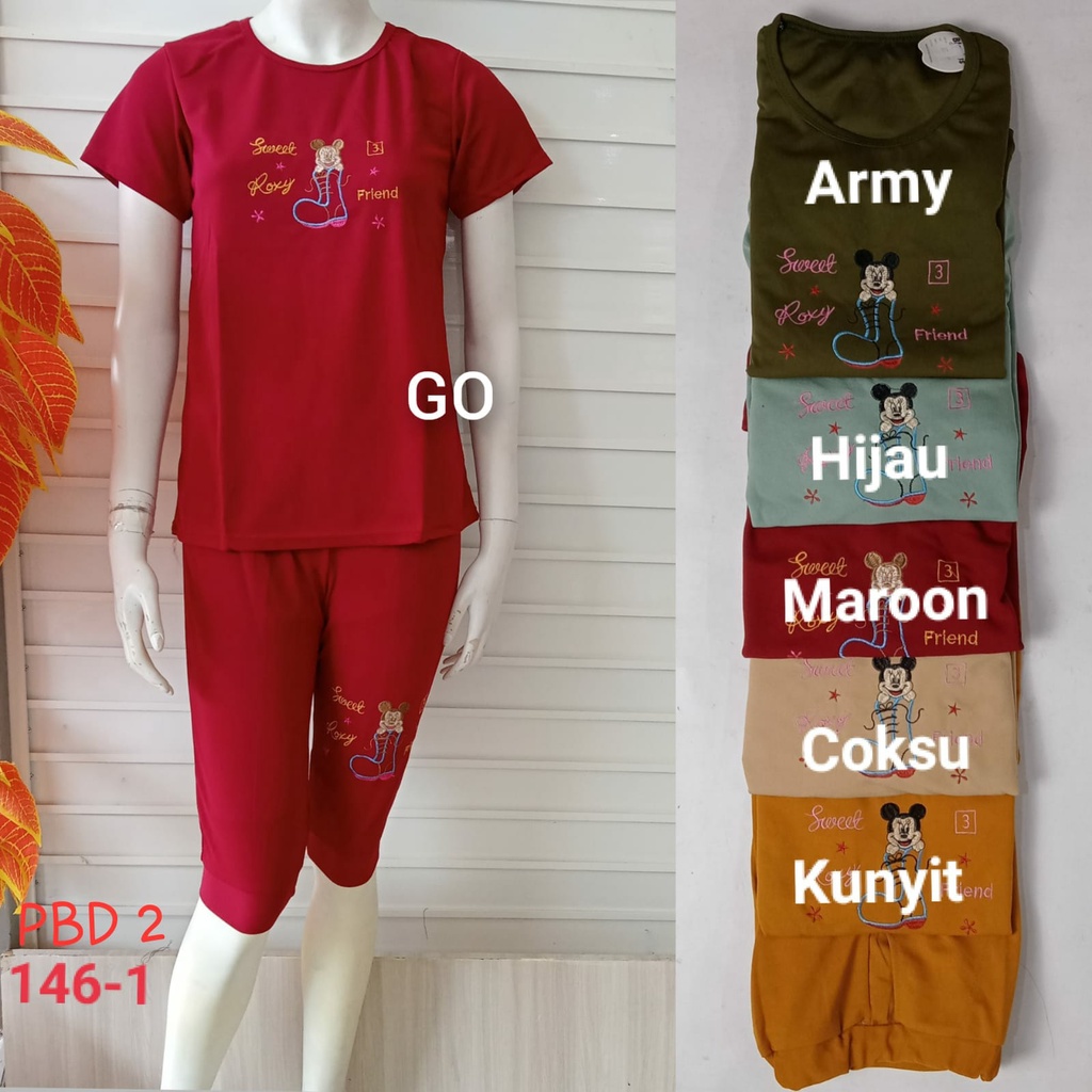 gof PBD PIYAMA BABYDOLL Setelan Baju Tidur Wanita Polos Stretch Motif Kotak Bordir Lengan Pendek