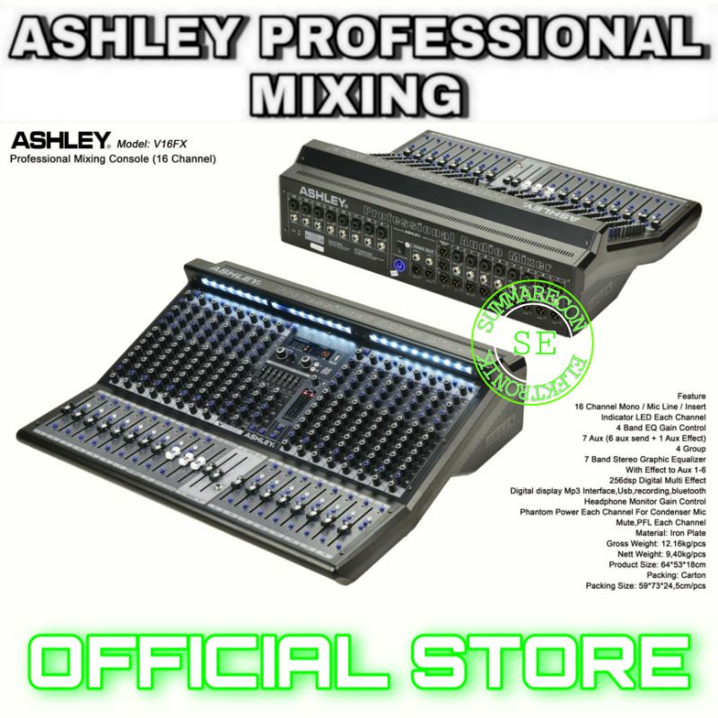 mixer audio 16 channel original ashley V16FX usb bluetooth recording