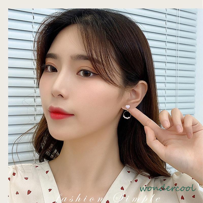 Anting geometris cincin kecil anting -anting mutiara cinta manis -Won