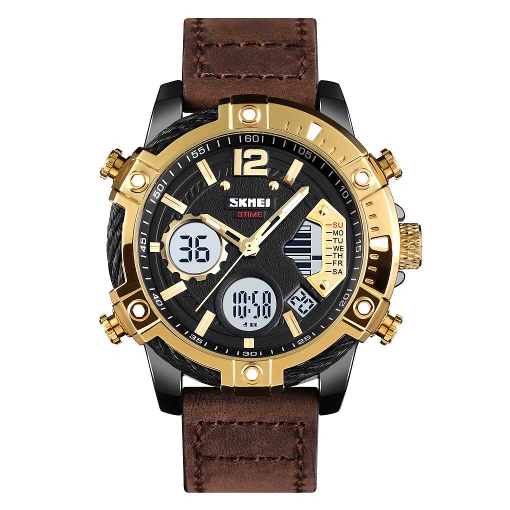 SKMEI Jam Tangan Digital Analog Pria Strap Kulit  1618 Aneka warna Hitam Merah Biru Hijau kuning Tit