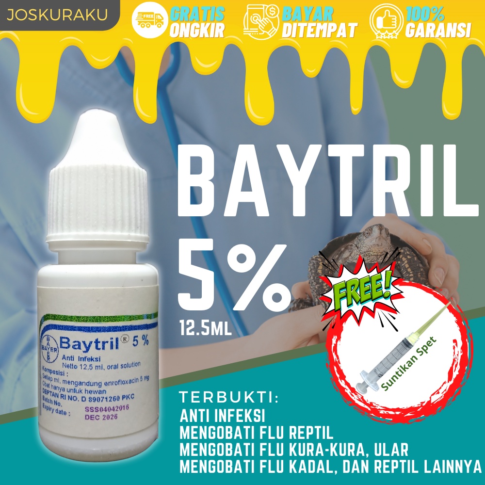 Obat Flu Kura Kura Baytril 5% / Obat Pilek Infeksi Kura Kura Manjur / Obat Flu kura Darat Air