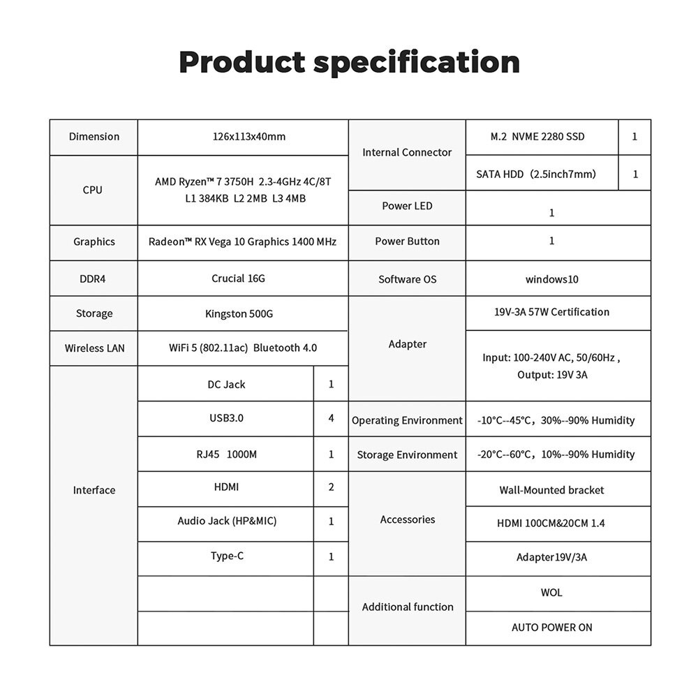 BEELINK SER3 KINGSTON VERSION  -  AMD RYZEN 7 3750H MINI PC 16GB 500GB