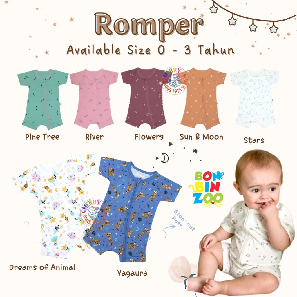 Romper Nature Series  0 - 12M Bonbinzoo Jumper Bayi Segiempat Baju Kodok Bayi CBKS