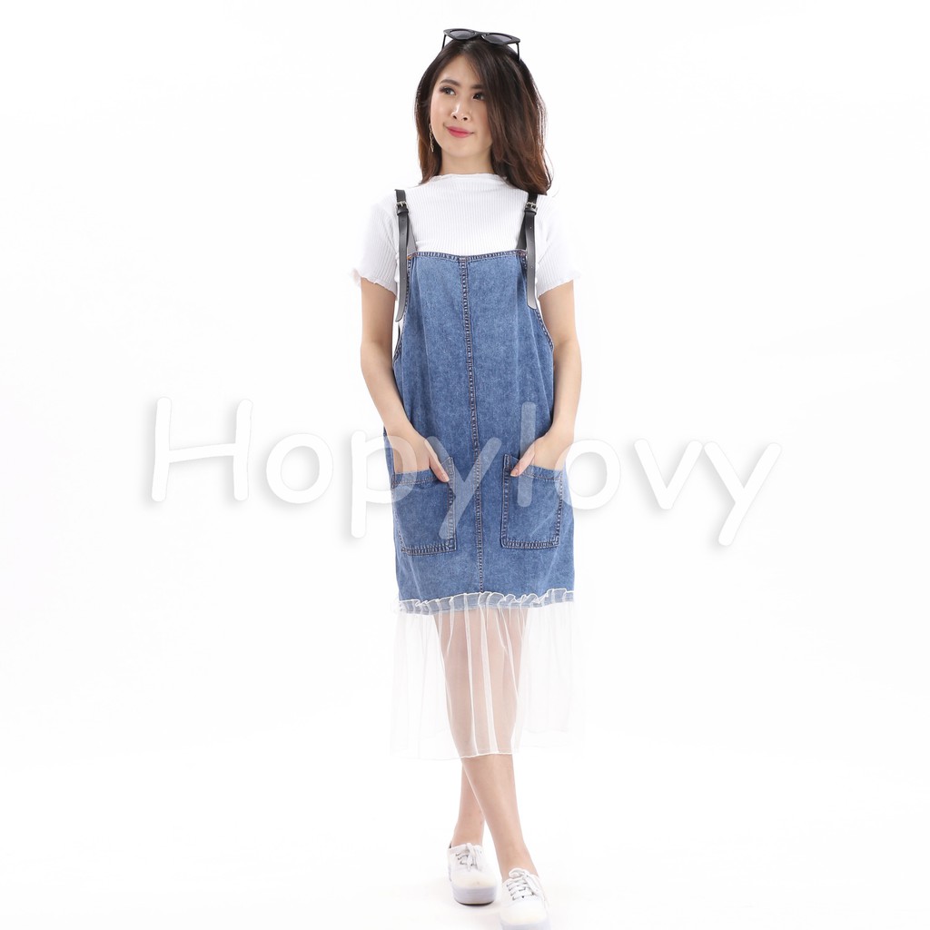 HOPYLOVY SUPER SALE 7.7 - Overall Jeans Wanita Kombinasi Tile Rosela