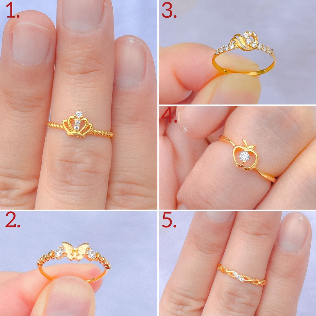 Cincin anak dan dewasa emas asli kadar 700 70% 16k mahkota crown kupu love permata apel sebaris lilit 1 gram ringan