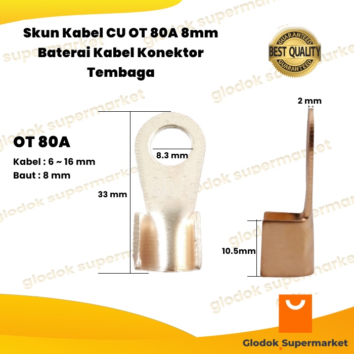 Skun Kabel CU OT 80A 8mm Baterai Kabel Konektor Tembaga