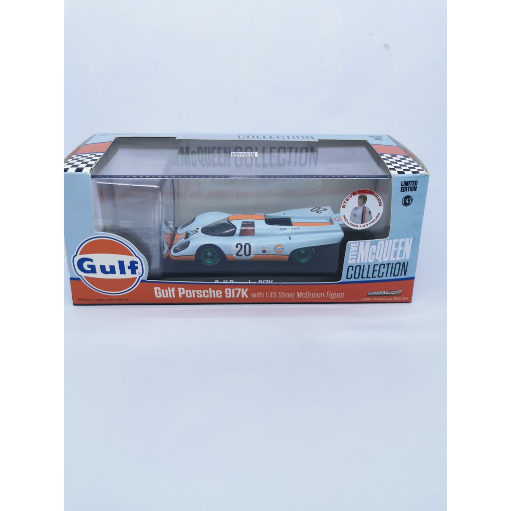 Green machine GULF PORSCHE 917K with 1:43 STEVE MC QUEEN FIGURE (LIMITED EDITION)  - GREEN LIGHT