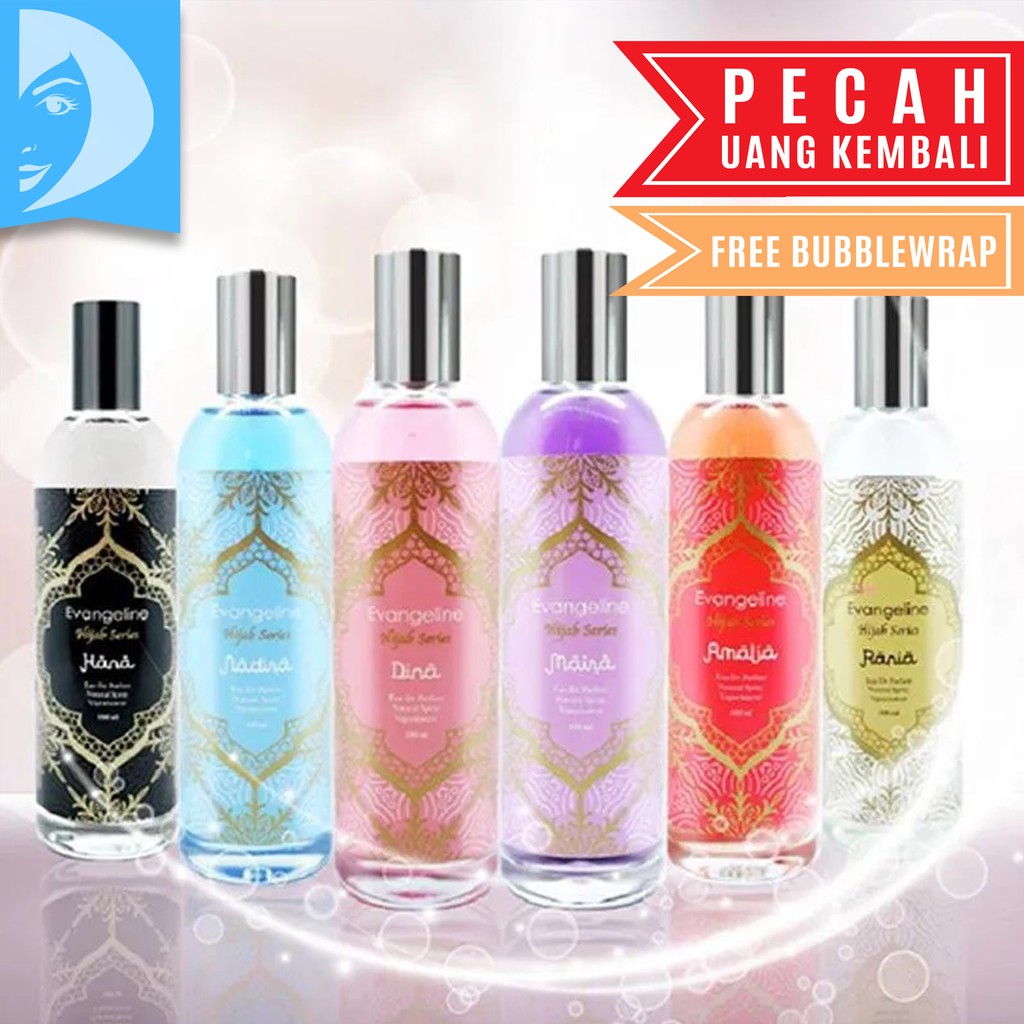 Parfum Evangeline Hijab Series Halal 100ml | Parfume Wanita Halal | Evangelin Hijab Rania Hana Dina Maira Amalia Nadira Farfum Cewek BPOM EDP