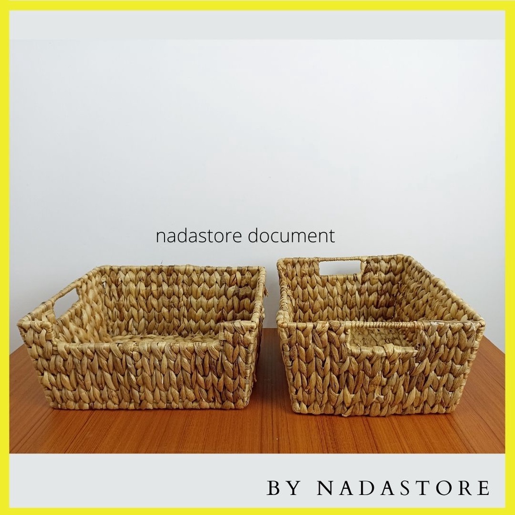 Storage Baskets, Hand-Woven Open-Front Bins with Handles Waterhyacinth Keranjang Anyaman BW-001