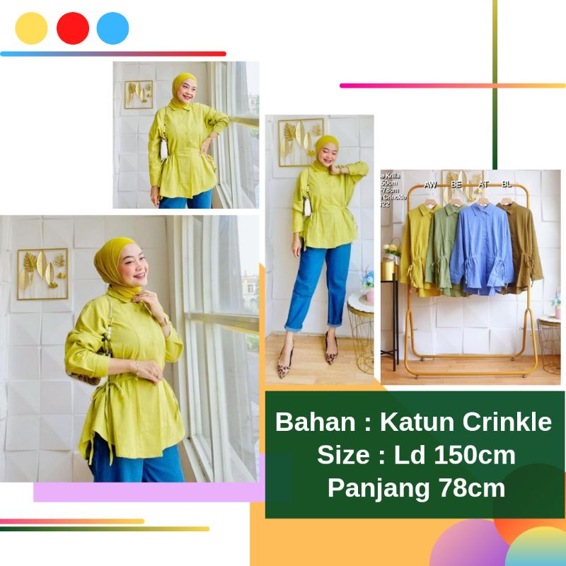 BJ Atasan Blouse Katun Crinkle Wanita Jumbo Lengan Panjang Ld 150 Krilla Blus