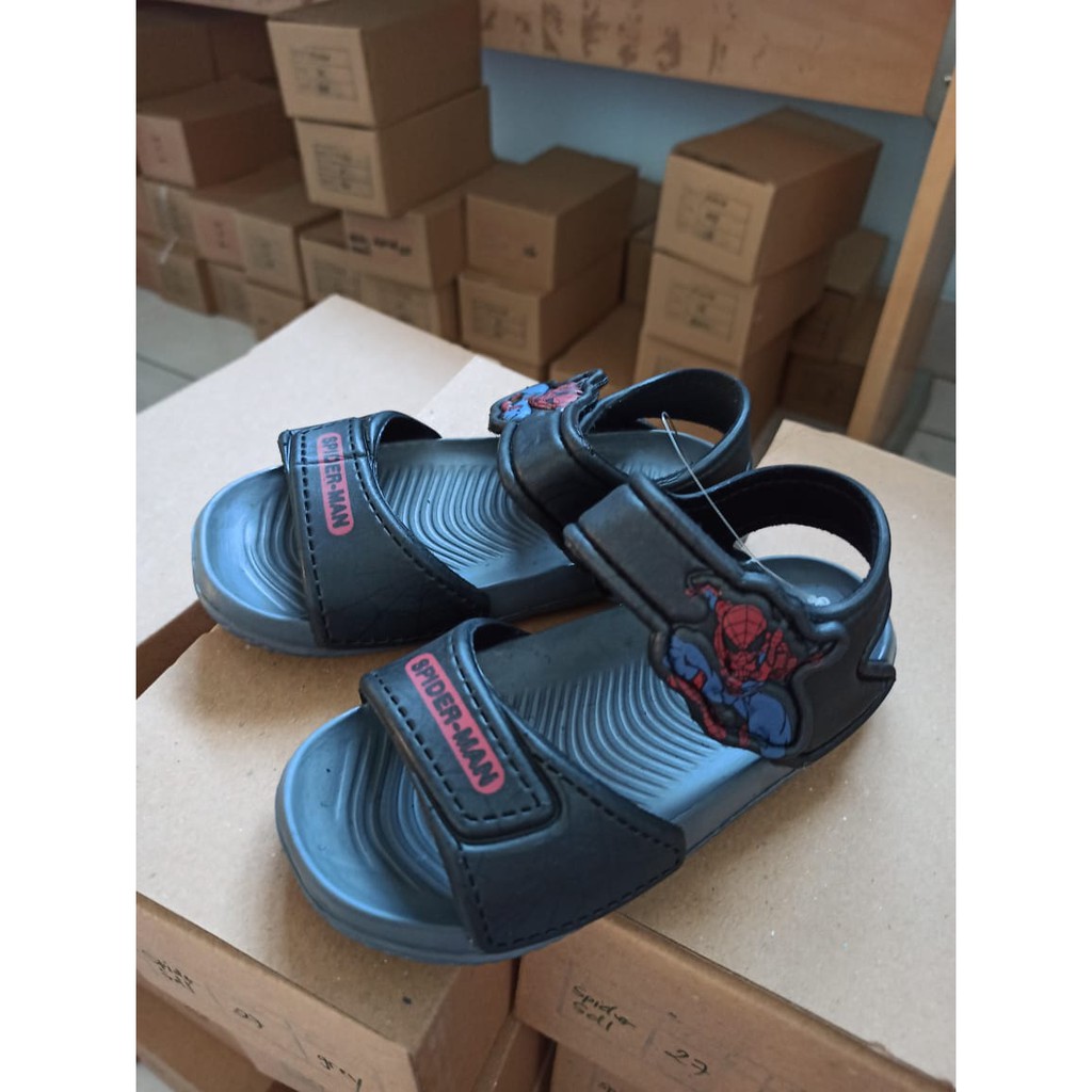 SANDAL ANAK LAKI LAKI SPIDERMAN FLAT SOFT NON LED USIA 1,5 sd 4 THN WARNA HITAM