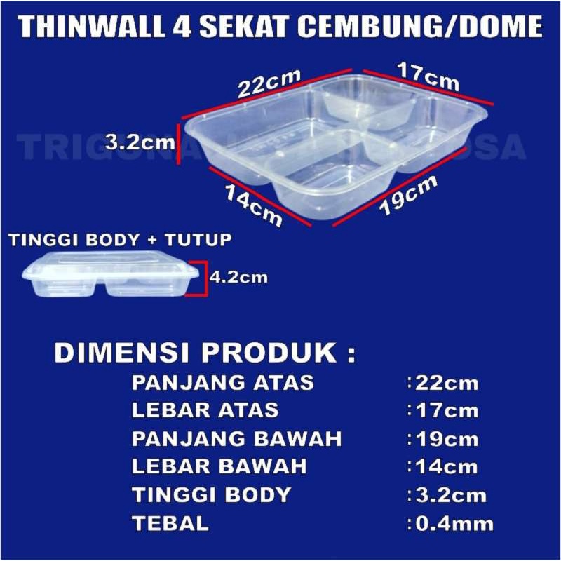 Thinwall Sekat 4 Cembung Pack Food Container Tray Kotak Makan Bento