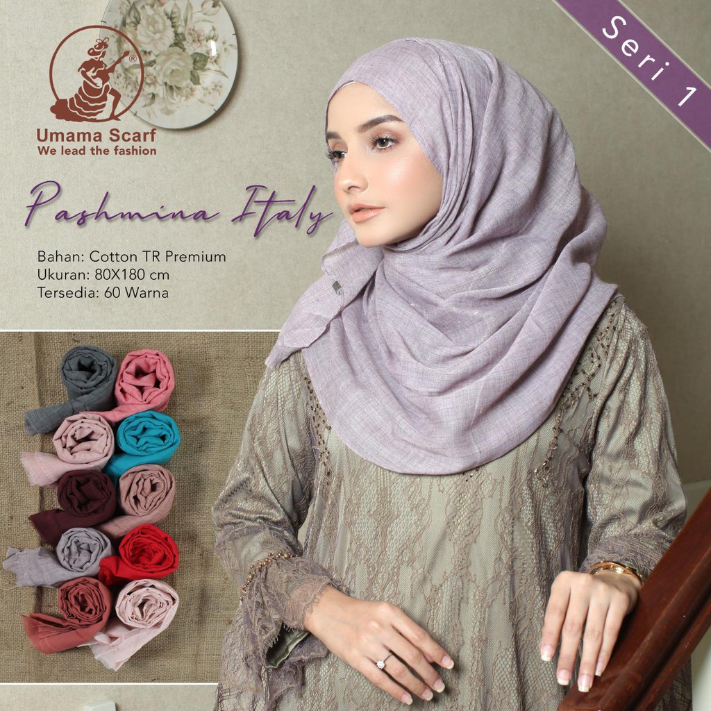 PASHMINA ITALY RAWIS KOMBI TEPI JAHIT KATUN BY UMAMA TERBARU L 175 x 70 COTTON PASMINA TERMURAH