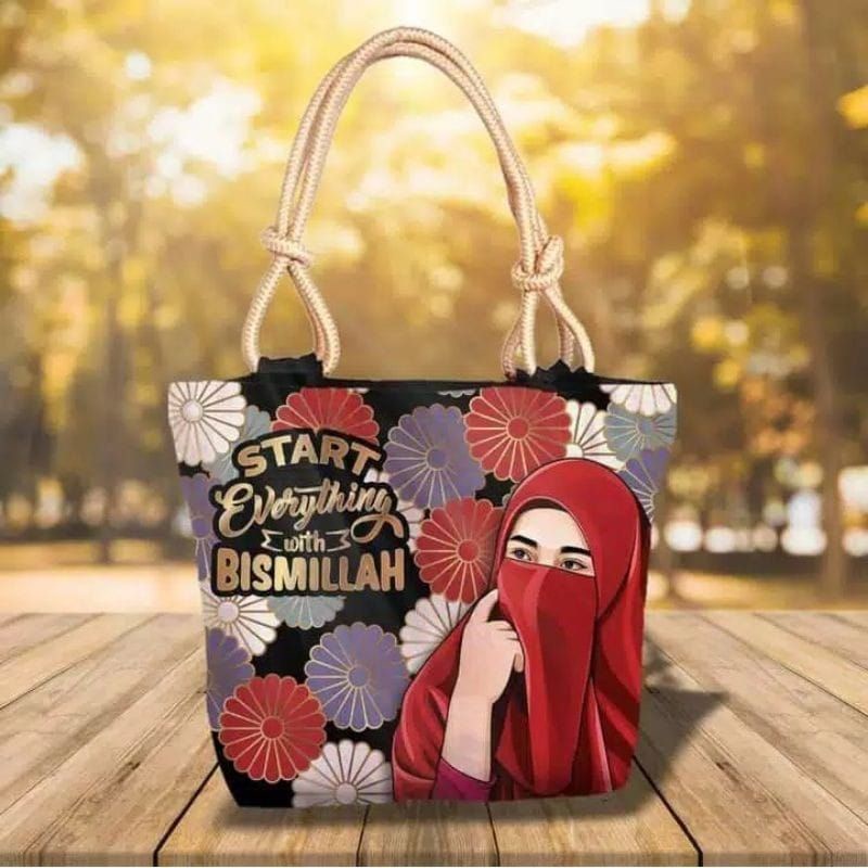 Tas tote bag tali sumbu/tas hijab canvas