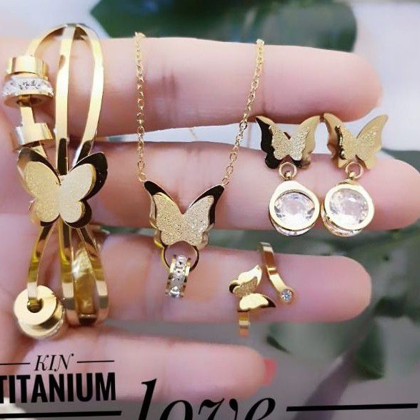 Titanium Set Perhiasan Kupu Kupu Gold 0914n