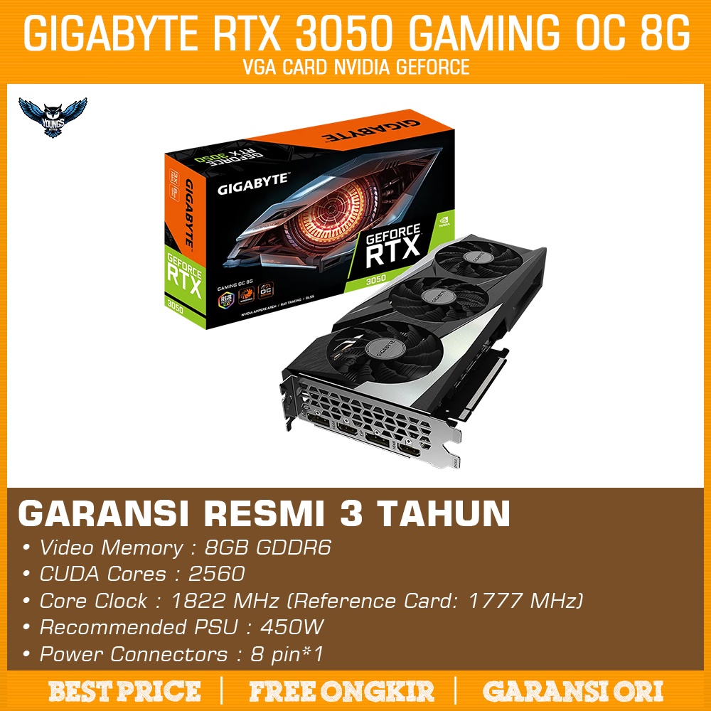 VGA GIGABYTE GeForce RTX 3050 GAMING OC 8GD | RTX3050 8GB GDDR6