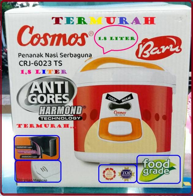 Cosmos CRJ-6023 Rice Cooker Magic Com Harmond Panci Anti Gores. Baru Bergaransi