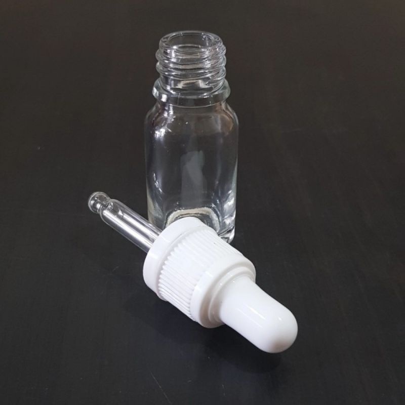 botol kaca pipet 10ml tebal bening - ring segel putih