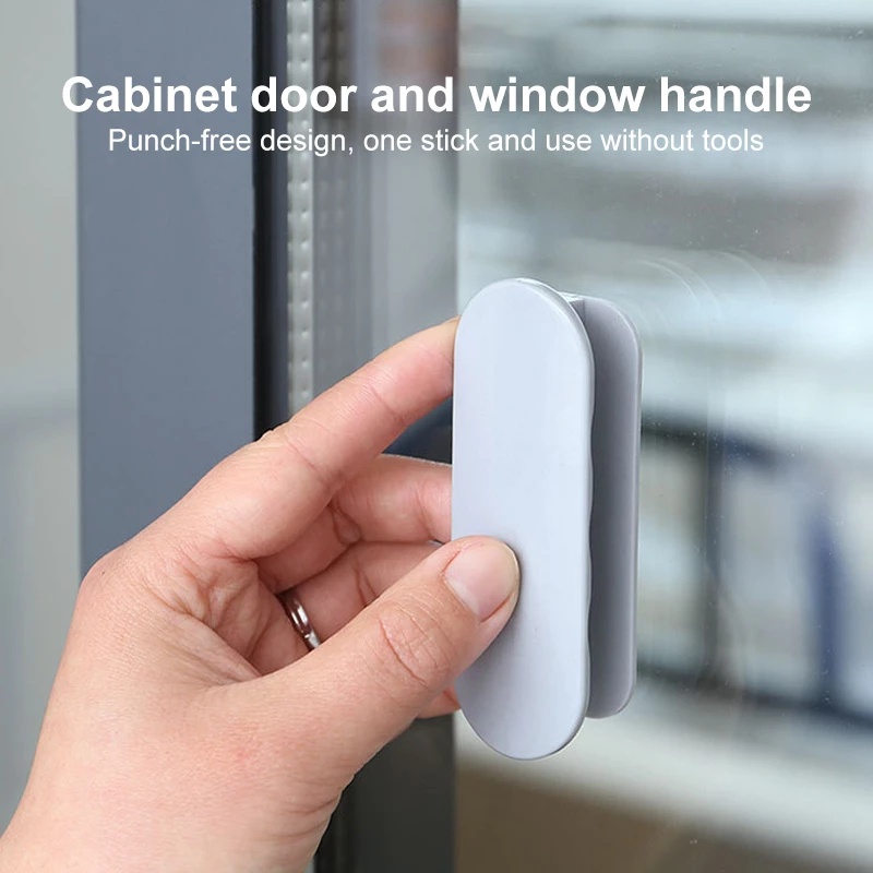 2 Pcs Punch-free Plastic Self Adhesive Window Cabinet Handles / Door Wardrobe Drawer Toilet Handles