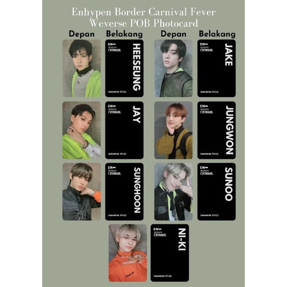 ENHYPEN Border Carnival Fever Wv POB Photocard / PC (unofficial)