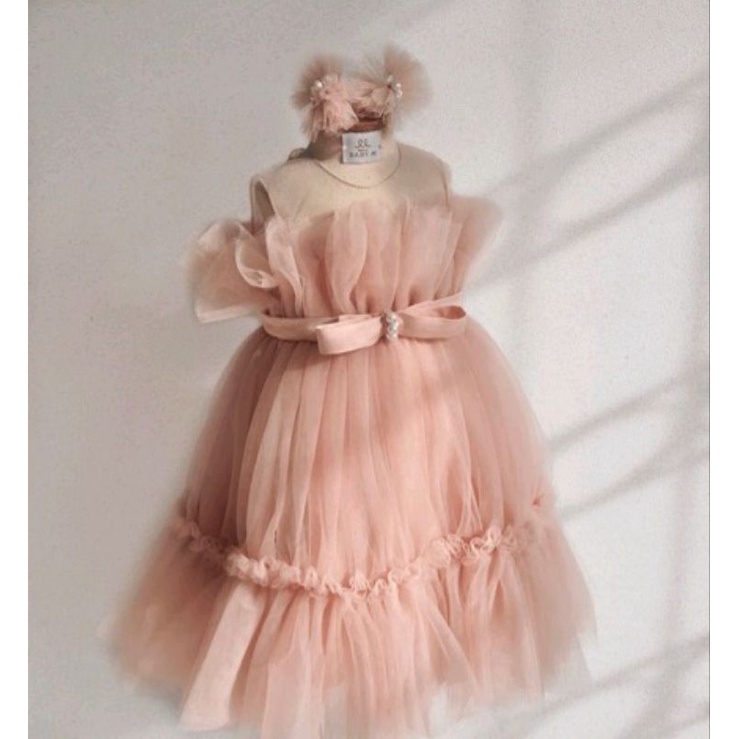 Dress anak tutu premium rose gold vintage (tidak termasuk bandana)