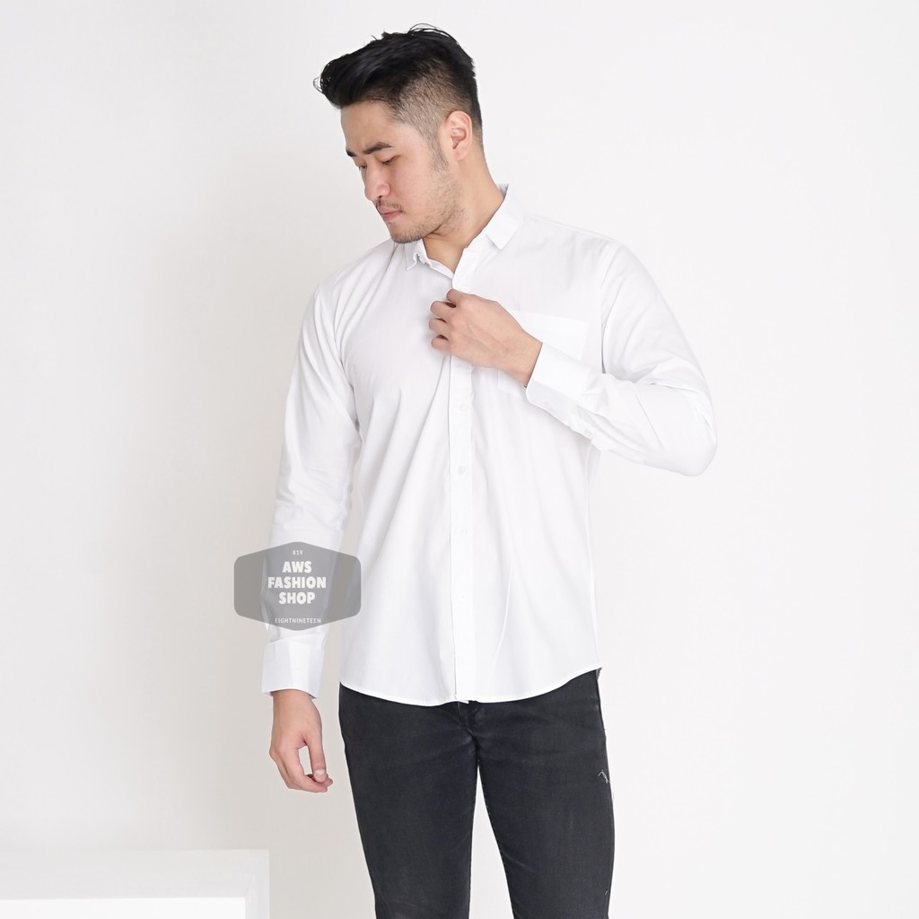 Kemeja Putih Polos Pria Lengan Panjang Casual Slimfit Kerja 3296 Tersedia Big Size XXL 3XL Jumbo