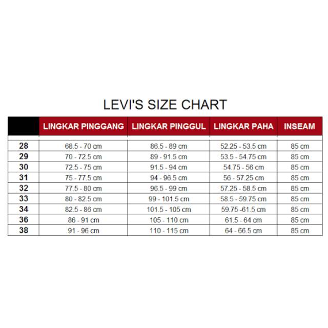 levis 511 size chart