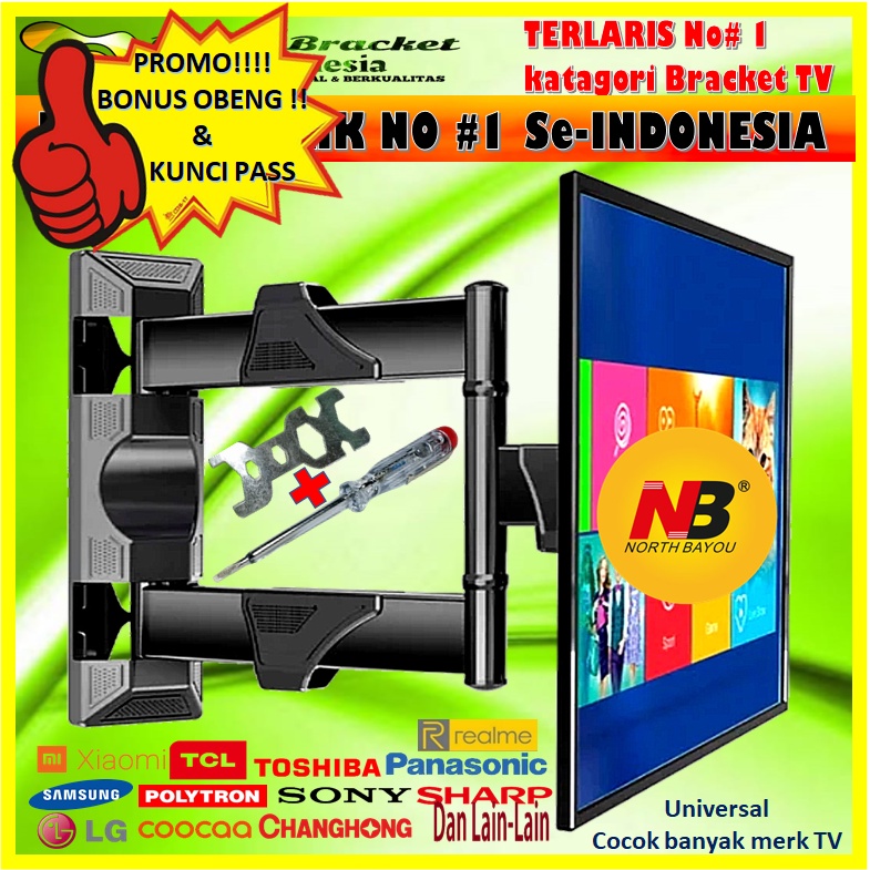 BONUS OBENG!! Bracket tv 17 s/d 60 inch 60 55 50 43 42 40 32 24 21 17 INCH IMPORT SUPER PREMIUM 6 ARAH kuat tebal dan kokoh Bracket tv Braket tv Breket tv Briket tv Brackettv Brakettv Brekettv Brikettv