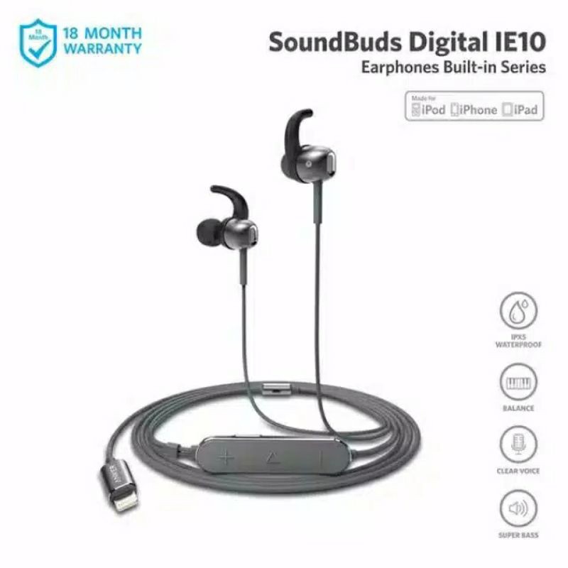 Anker soundbuds digital IE10 original Lightning earphone Garansi ANKER