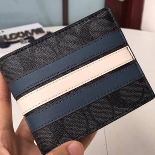 Coach Men 3 in 1 Signature Varsity Leather Wallet Midnight Navy ---- ORIGINAL 100%