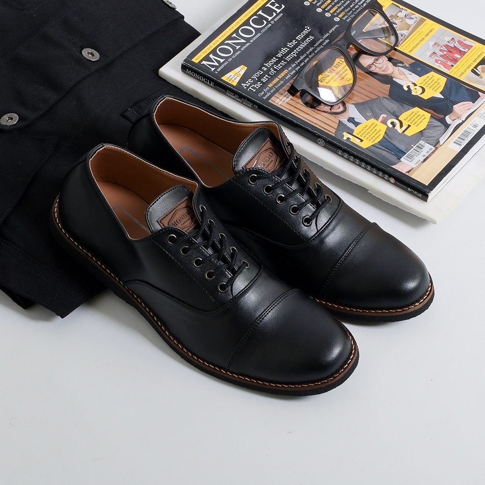 OXFORD SERIES ORIGINAL x MONDAY Sepatu Formal Full Hitam Tali Pria Pantofel Kerja Kantor Dinas Resmi Guru Kantoran Pesta Pernikahan Kondangan Nikah Undangan Wedding Wisuda Kuliah Casual Black Brown Derby Semi Kulit Premium Footwear Keren Terbaru Kekinian