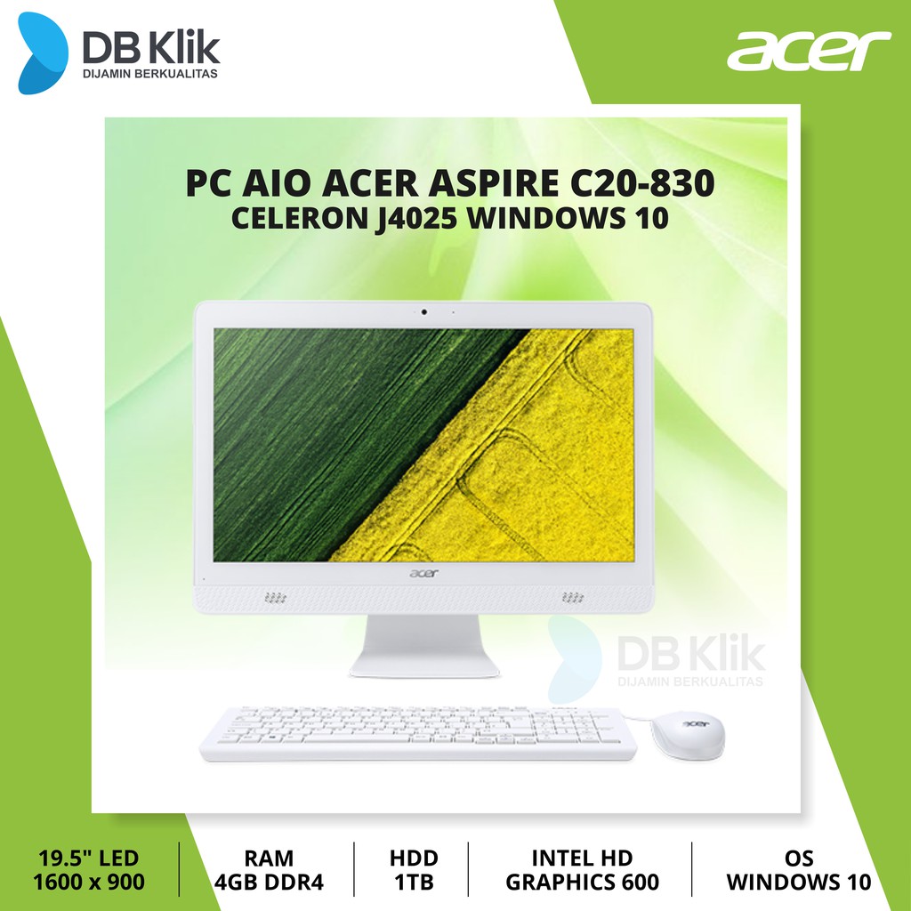 PC AIO ACER C20-830 Celeron J4025 4GB 1TB No DVDRW Win10 19.5 Inch