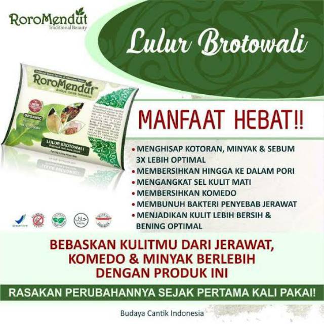 Roro Mendut Lulur Brotowali untuk jerawat kecil 20gr/besar 40gr