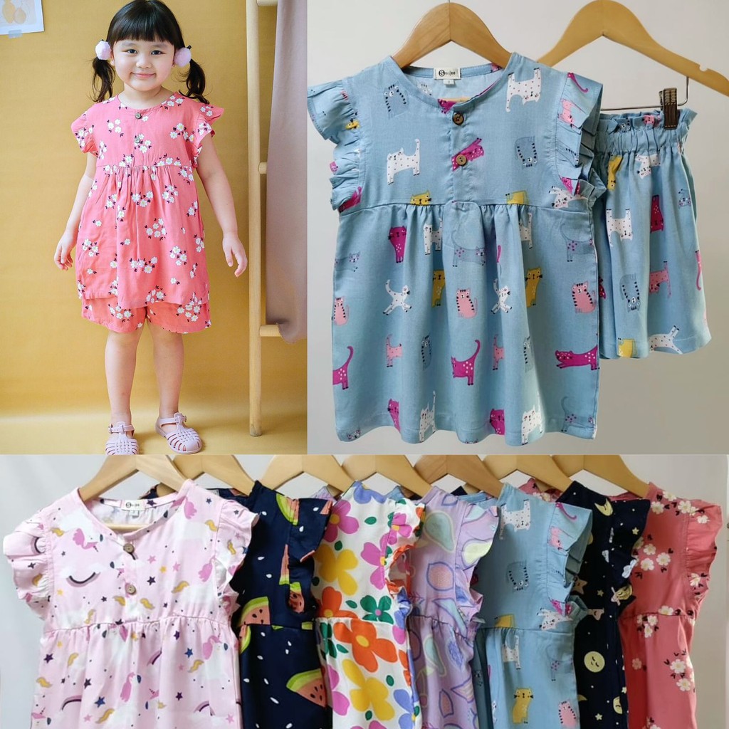 Set Sakura Setelan Rayon Anak Cewek Motif Size 1,2,3,4,5 T